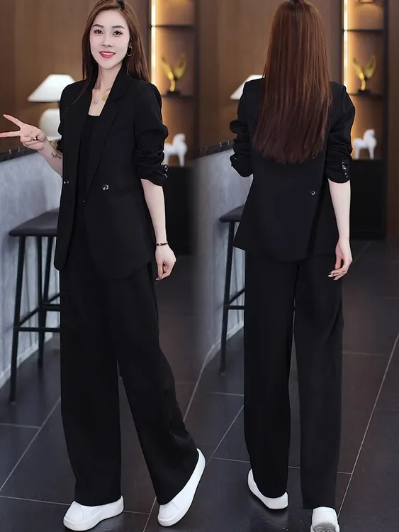 大码洋气休闲西服套装女2025春季新款设计感西装外套阔腿裤两件套
