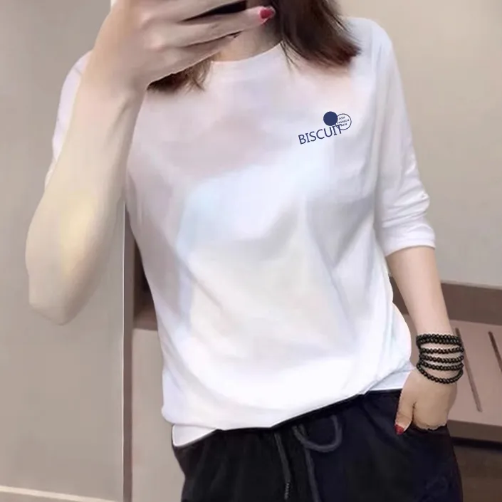 婳娇春秋季纯棉中袖夏季七分袖t恤宽松五分袖白色打底内搭衣服