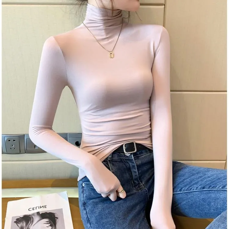 莫代尔高领打底衫女春秋冬洋气内搭2023新款堆领薄绒纯色显瘦上衣