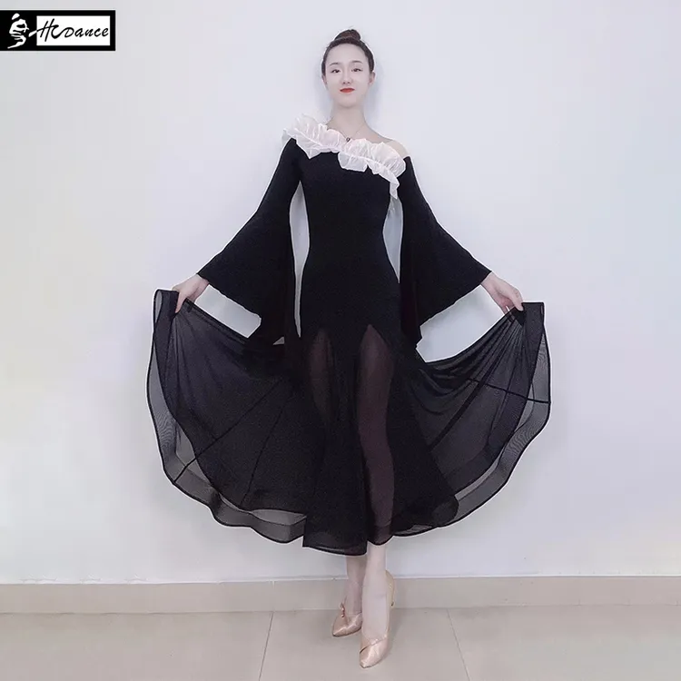 HCdance皇朝舞服摩登舞优雅舒适斜肩大摆连衣裙A3299