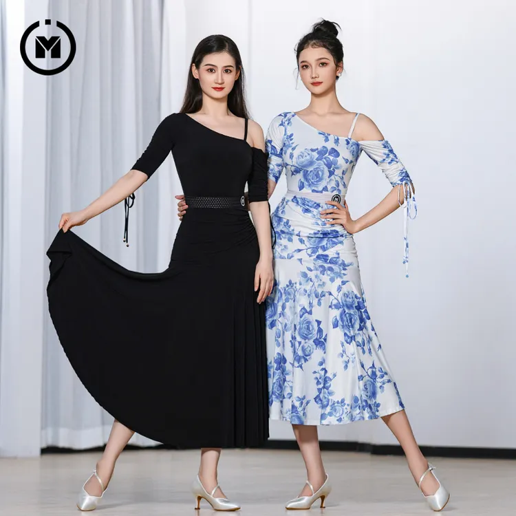 IAMYC摩登舞裙练功服高端露肩国标舞探戈舞裙华尔兹连衣裙 B30022