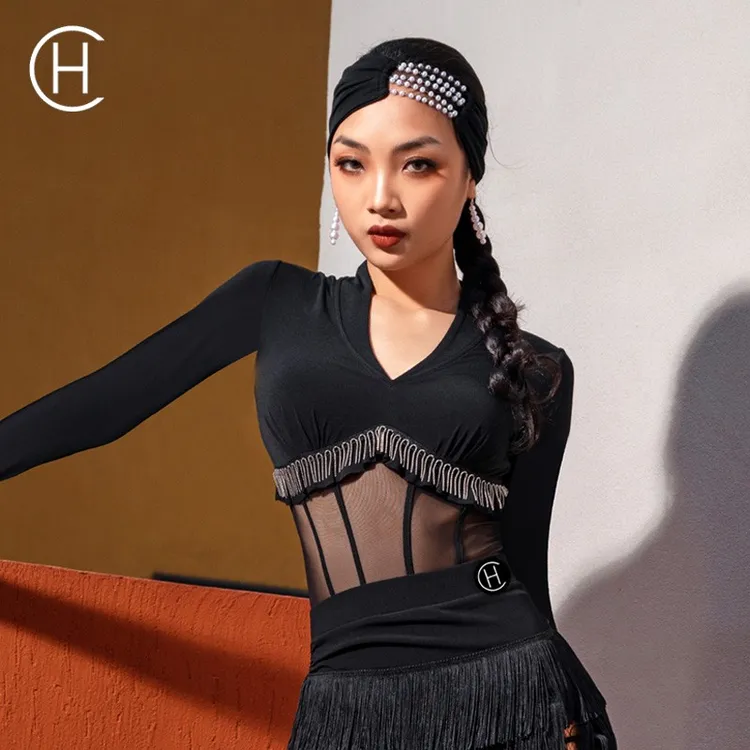 HC·DANCE拉丁舞服女成人练功服上衣新款训练服连体 DS017长袖