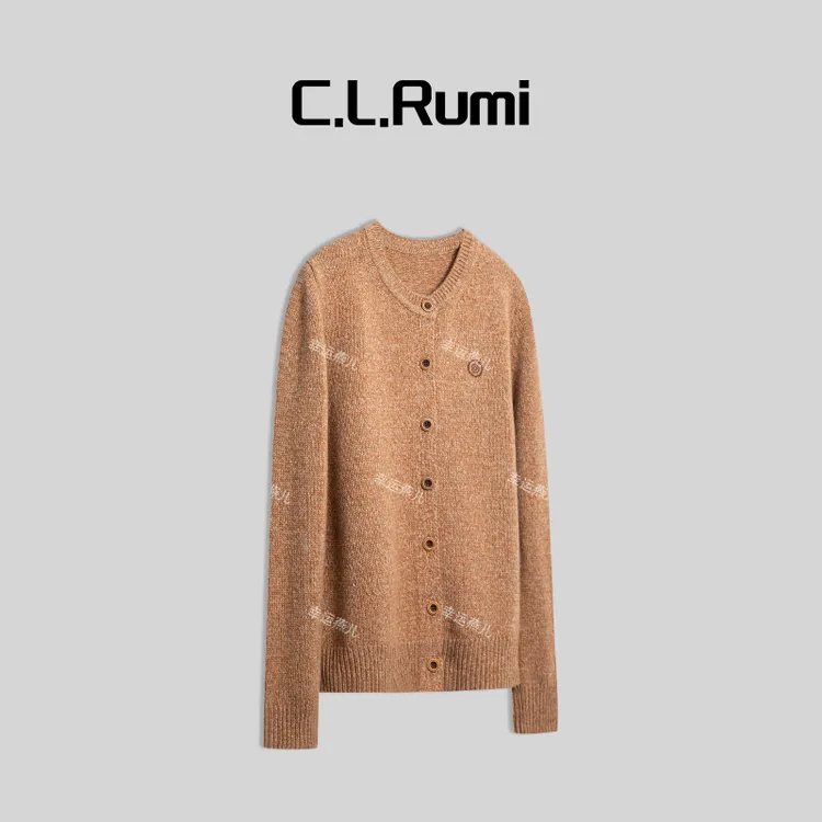 【Rumi时装】“巴曼香颂” 加厚夹花针织羊毛开衫圆领外套6169ks