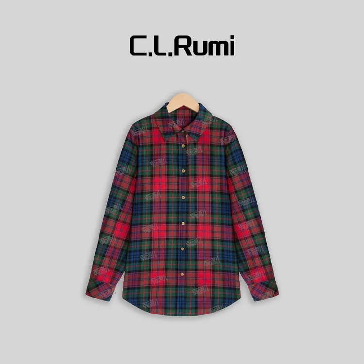 【Rumi精选】 红格旺自己活力色棉宽松长袖百搭格子衬衫4234cs