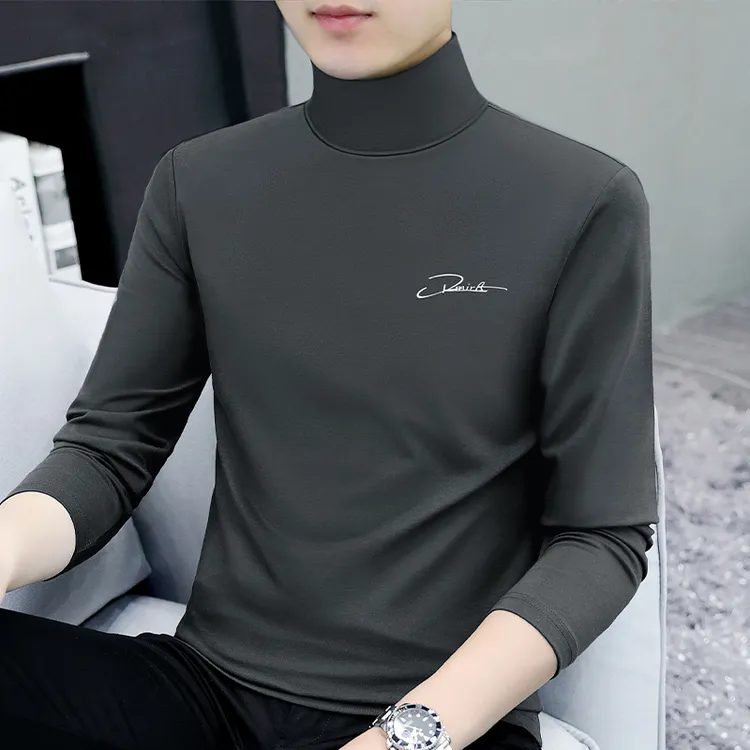 春秋款男士长袖T恤纯色潮流修身男装衣服男款上衣内搭秋季打底衫