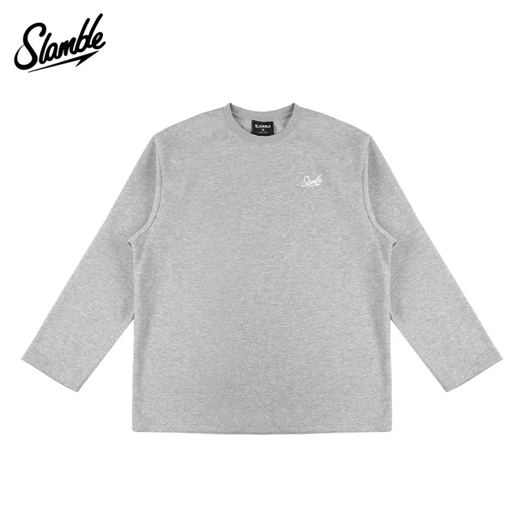 SLAMBLE秋冬新款加厚长袖t恤男圆领宽松套头运动上衣纯色