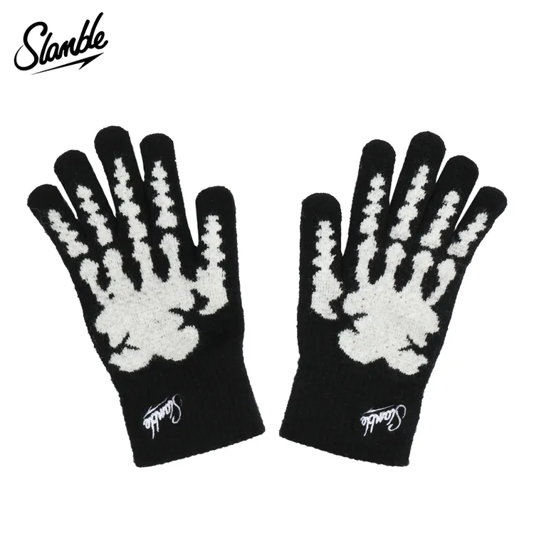 SLAMBLE冬季新款触屏硅胶防滑手套篮球运动投篮保暖全指毛线手套