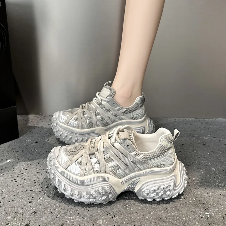 真皮厚底老爹鞋女2025新款秋季百搭擦色休闲鞋轻便运动鞋增高女鞋