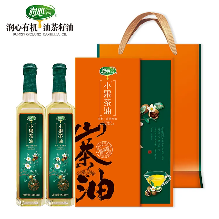 润心有机山茶油小果茶油500ML*2瓶礼盒高端送礼礼品精选原生茶籽