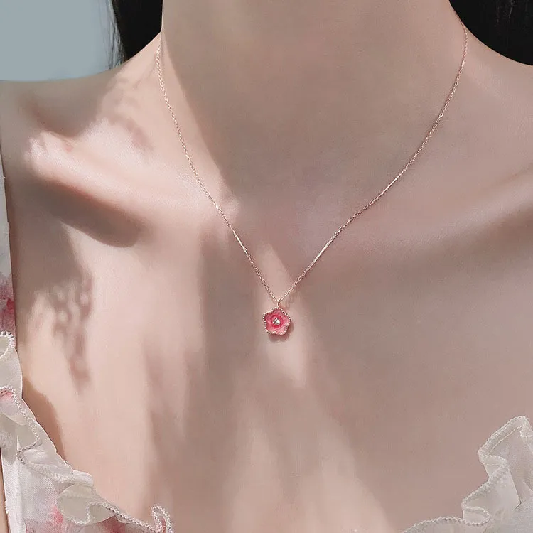 夏季清新阳光百搭小桃花项链女甜美小众粉色少女花朵高级感锁骨链