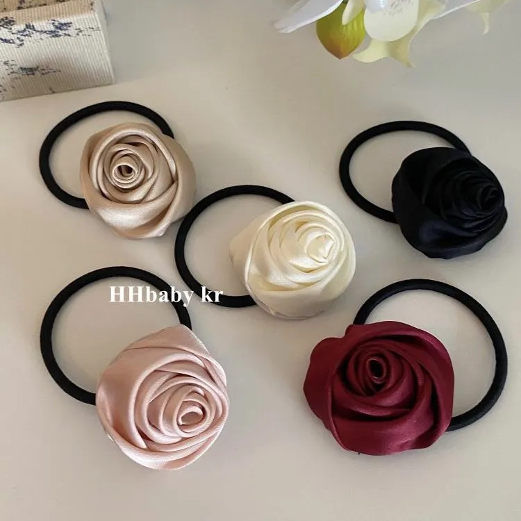 法式缎面优雅玫瑰发圈马尾头绳简约超仙气质甜美个性复古高级感