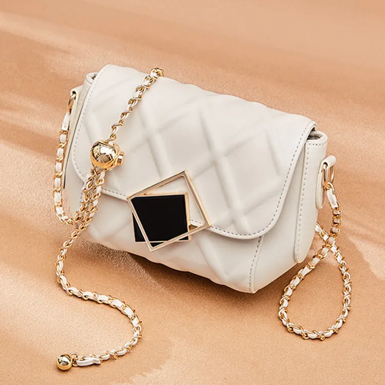 真皮小金球包包女2025新款小香风菱格链条包百搭单肩斜挎包网红包