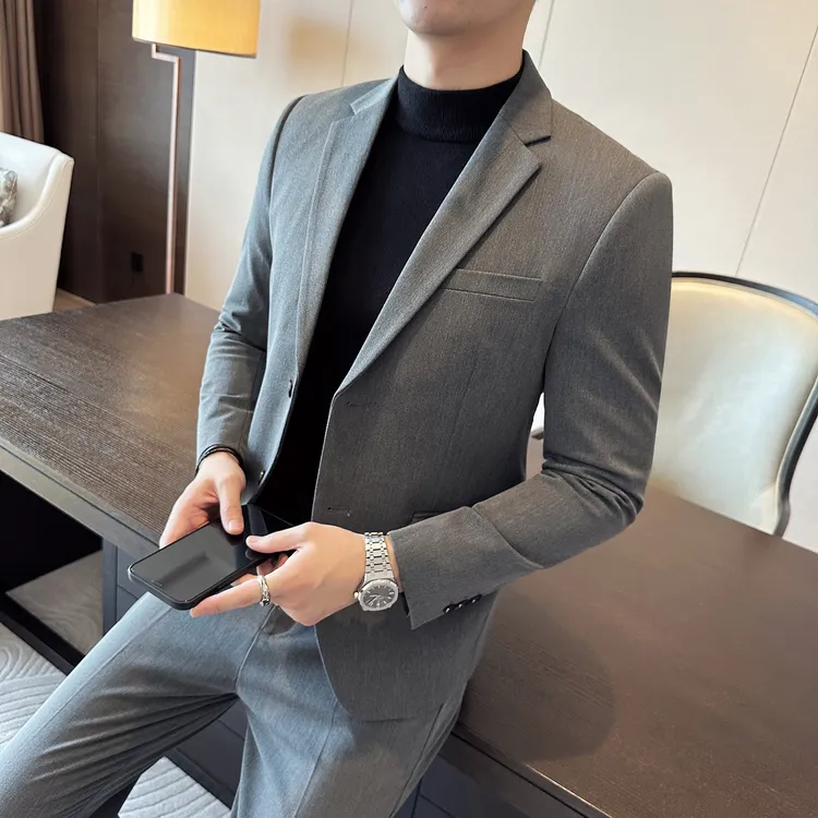 秋季韩版男士修身外套男小西装潮流休闲商务单件西服男黑色职业装