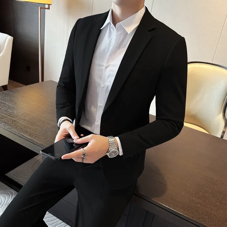 秋冬季韩版男士修身外套男一粒扣西装潮流单件西服男黑色帅气上衣