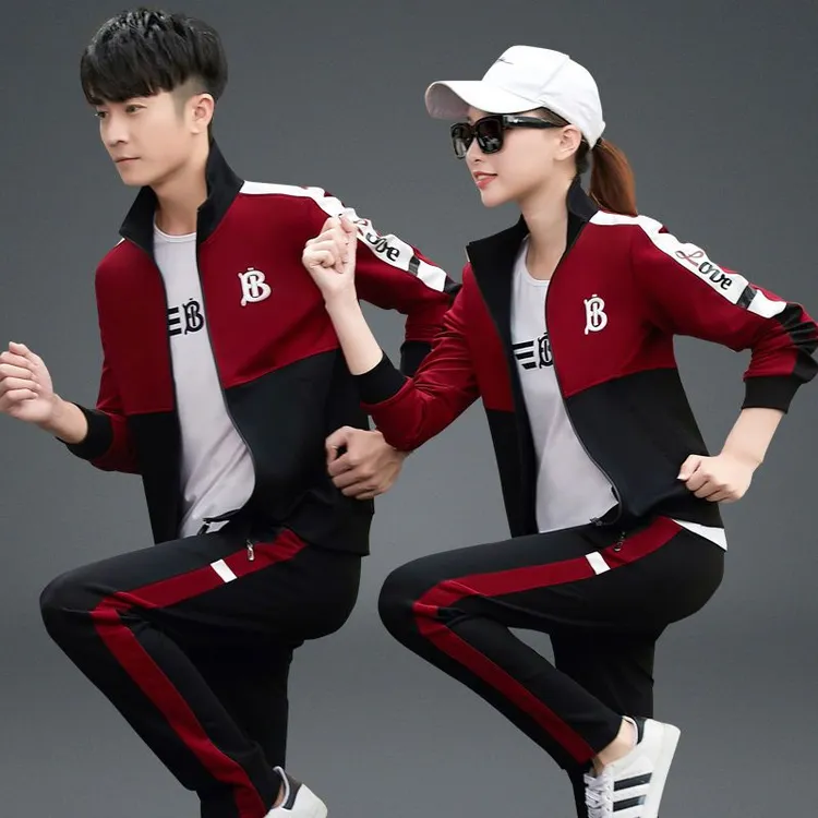 时尚情侣装运动套装男士休闲装立领春秋季2025新款团体潮流三件套