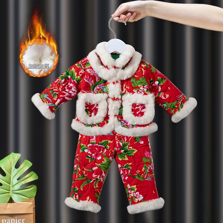 【春日青童装】宝宝年服女童加绒裤子小女孩秋冬衣服儿童拜年服套装