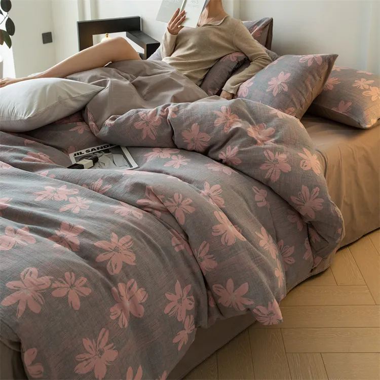 简约加厚60S全棉色织双层纱提花轻奢复古多功能双面四件套三件套