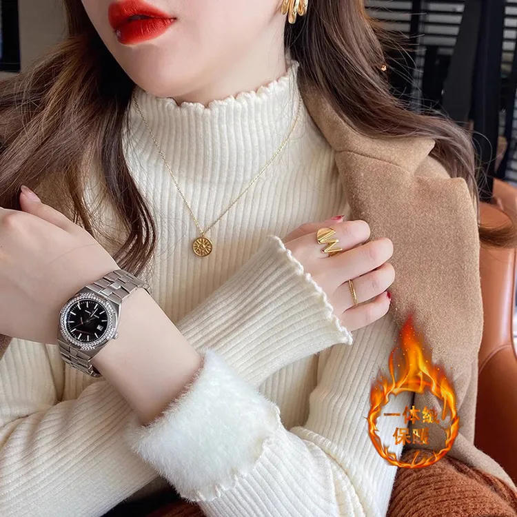 秋季新款气质时尚洋气木耳边长袖针织衫R9794