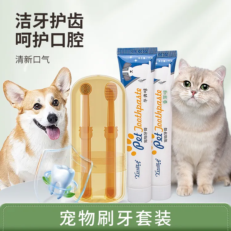 宠物清洁牙刷牙膏刷牙套装清新口腔清洁牙齿猫猫狗狗专用牙刷高效商品图