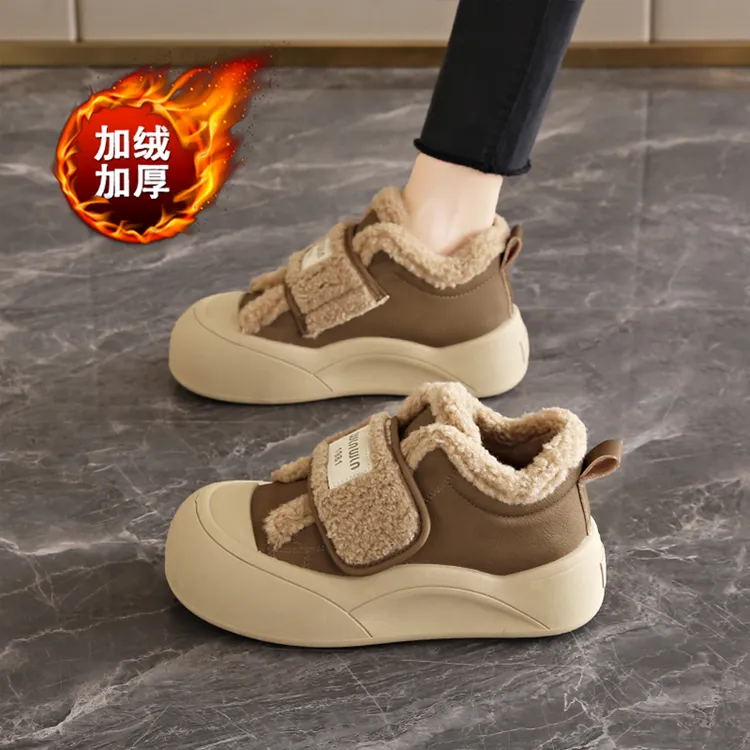 美拉德勃肯雪地靴女2025新款冬季高帮面包板鞋34码羊羔毛毛大棉鞋