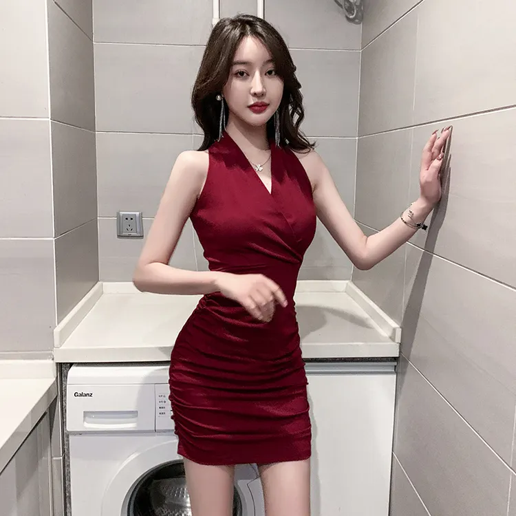 气质御姐性感无袖连衣裙夜店女装夜总店辣妹紧身收腰抽褶包臀裙子