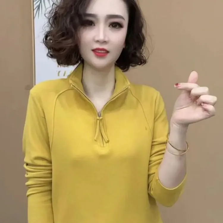 2024秋冬季打底衫时尚百搭修身显瘦加绒加厚半拉链打底女士上衣