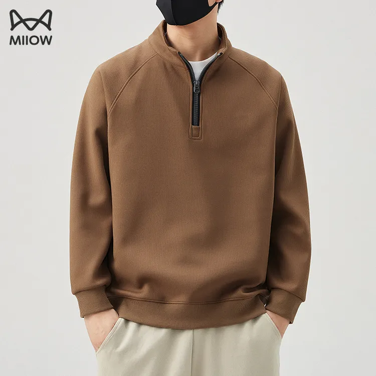 猫人秋季2025新款卫衣男士潮流百搭宽松T恤长袖半拉链立领上衣服A
