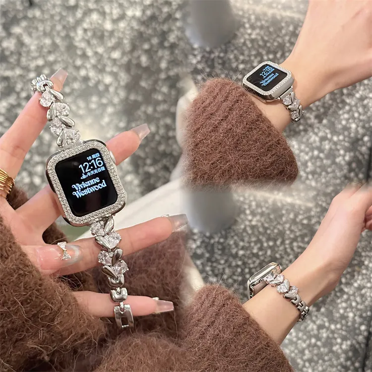 适用苹果手表带iwatchs9表链applewatch87表带奢华施华洛小香风女