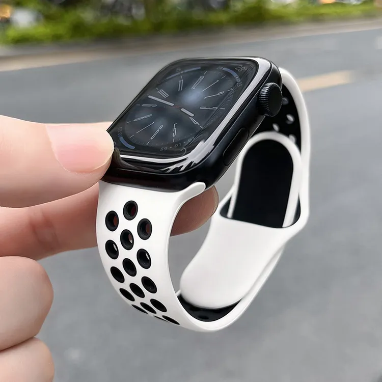 适用苹果手表applewatchS8表带S10运动SE硅胶9透气男女款洞洞彩虹