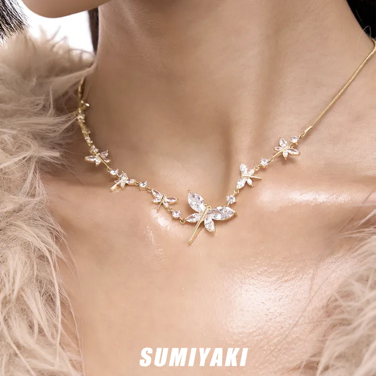 铜合金合成锆石项链 SUMIYAKI 小蜻蜓锆石项链女简约百搭项链