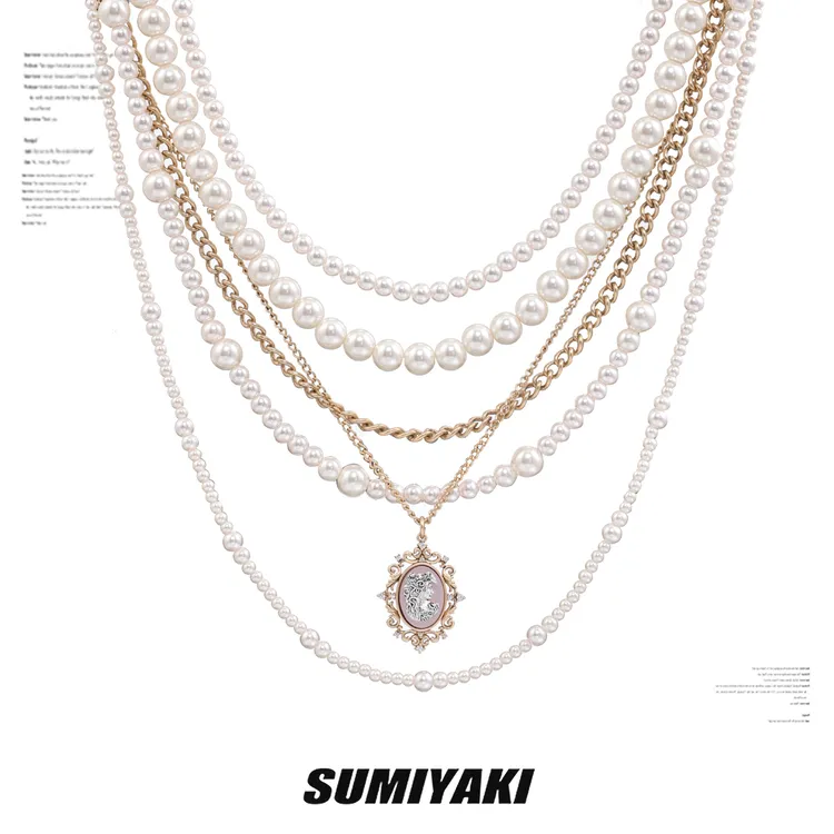 铜合金合成锆石项链 SUMIYAKI珍珠项链多层叠带高级感轻奢风项链