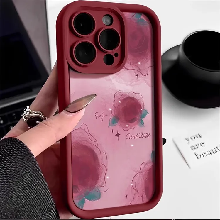 iPhone14手机壳新款彩绘苹果15Promax复古玫瑰花13创意12小众15软