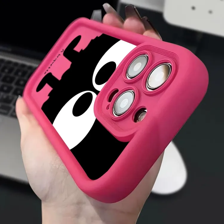 苹果15promax手机壳大眼煤球文字iphone14promax肤感硅胶13保护套