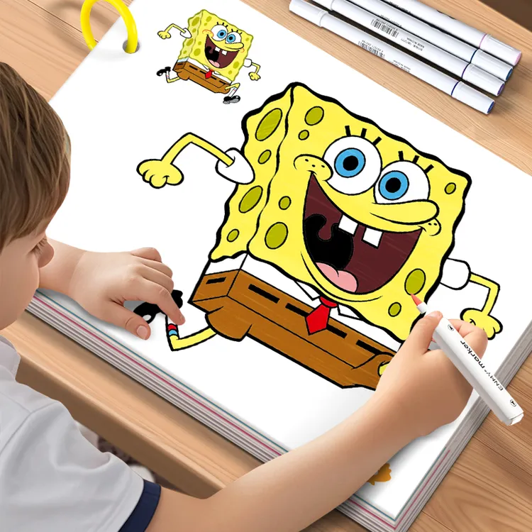 海绵宝宝涂色本儿童填色涂鸦绘画本安静书益智玩具大尺寸A4纸加厚