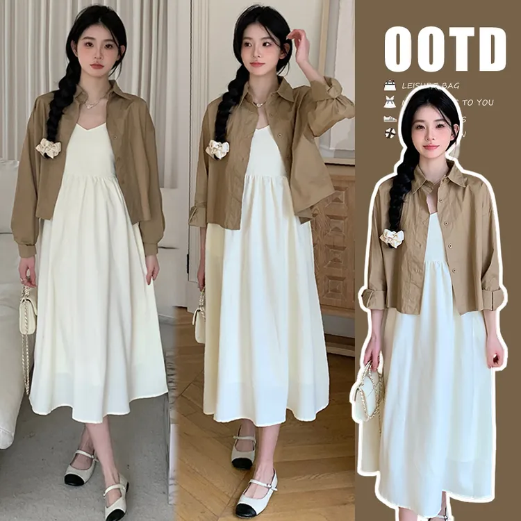 时髦孕妇装2025早秋季韩版吊带裙孕妇休闲春秋显瘦气质时尚连衣裙