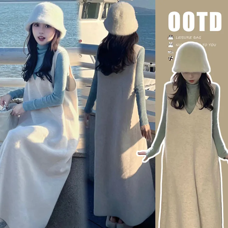 2025新款孕妇装韩系春秋网红洋气时尚打底衫慵懒风背心针织连衣裙