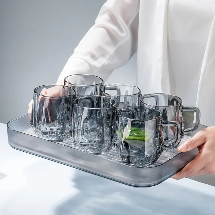 【6杯1盘】欧式耐热玻璃杯子家用水杯套装简约客厅喝水杯茶杯7件套