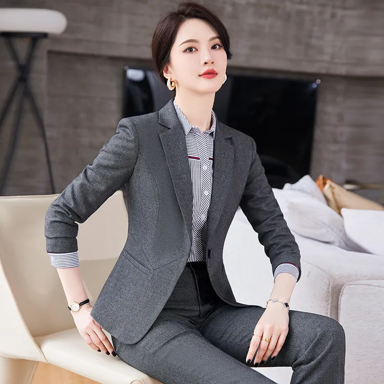 高级感灰色西服外套秋冬职业正装女西装套裤面试通勤上班ol工作服