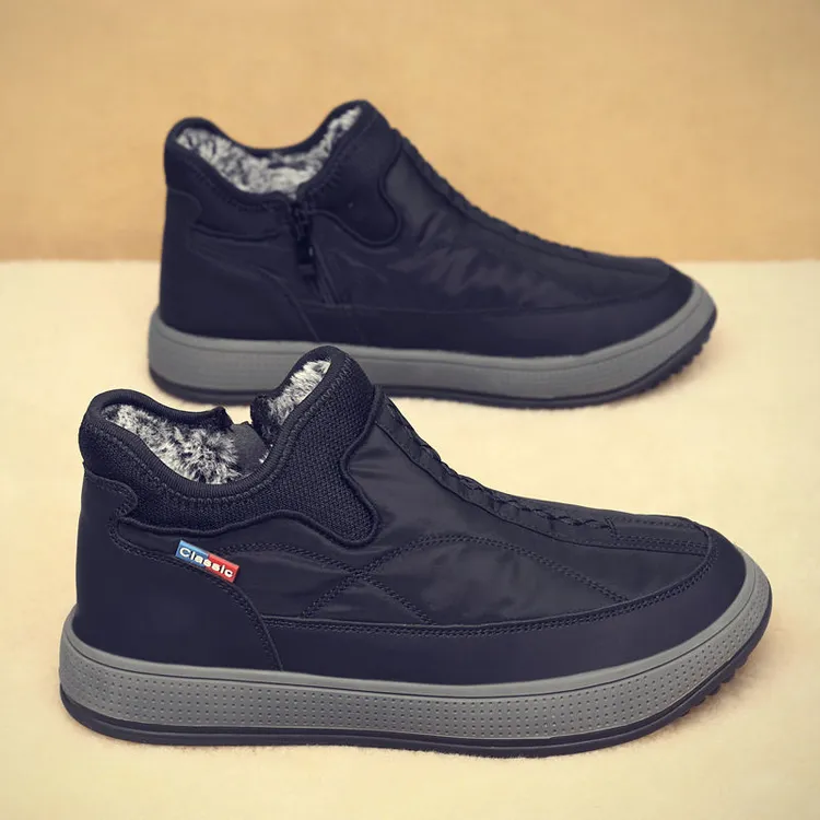 老北京棉鞋男防水防滑一脚蹬冬季加绒加厚保暖布鞋高帮老人雪地靴