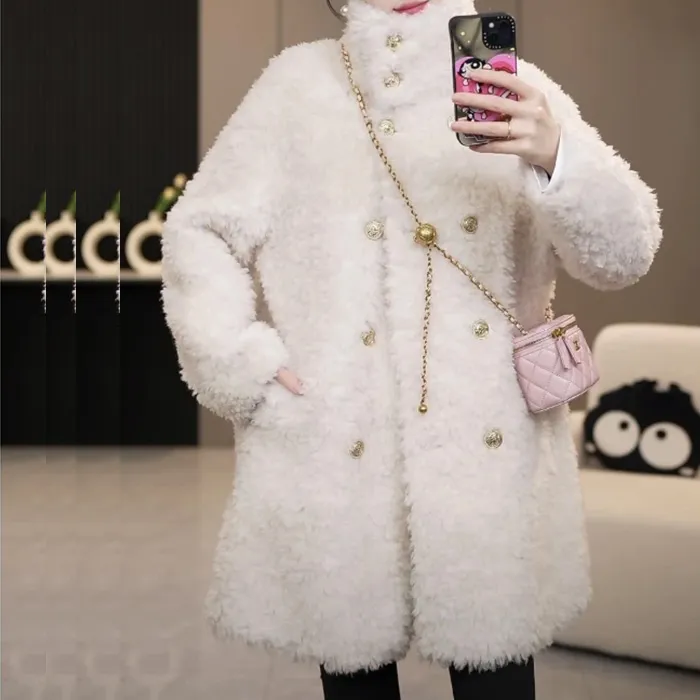 欧货中长新款冬季加厚双排扣保暖时尚休闲宽松女士百搭外套2576