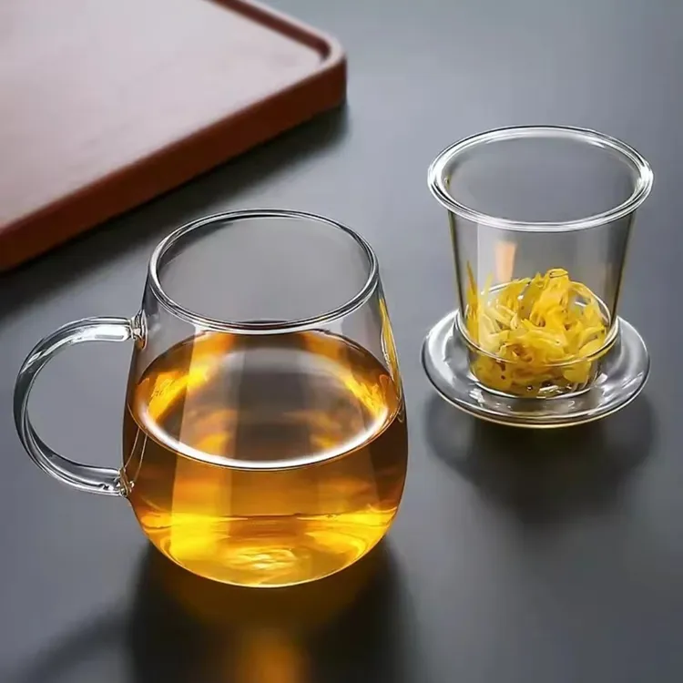 耐热玻璃茶杯透明玻璃绿茶杯过滤水杯高硼硅玻璃茶水分离泡茶杯子