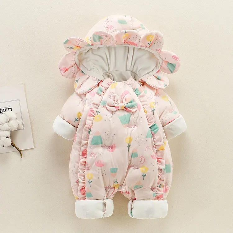 新生婴儿连体衣服加厚加绒保暖棉服冬季宝宝哈衣外出抱衣冬装棉袄