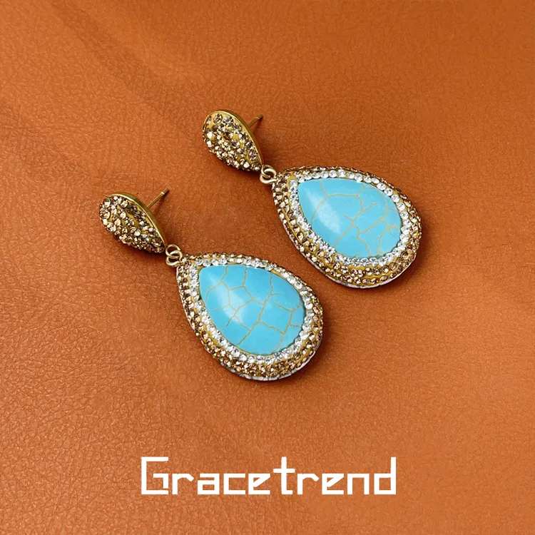 Grace trend 铜合金耳饰 轻奢气质复古时尚精致蓝色耳环 D-424