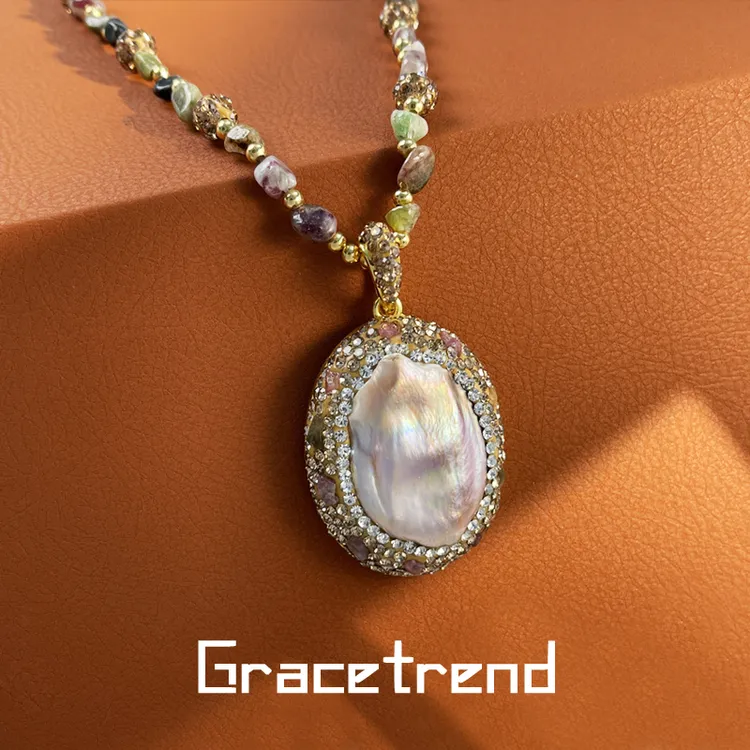 Grace trend 铜合金项链 异形巴洛克珍珠民族风气质毛衣链D-035