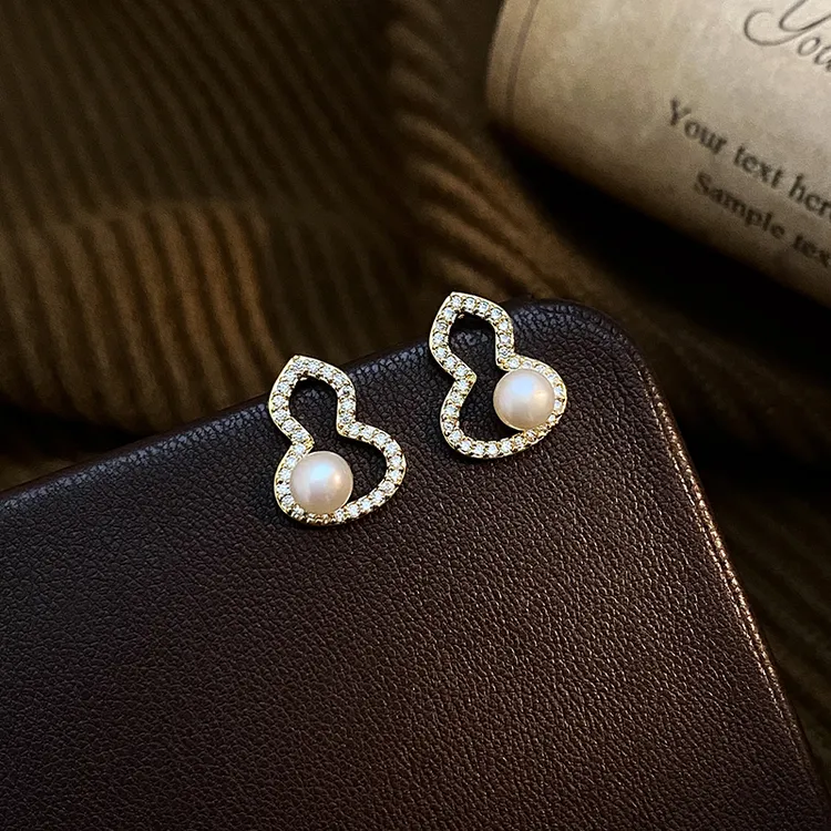 天然珍珠新中式国风葫芦耳钉女秋冬百搭小众简约精致小巧耳饰耳环