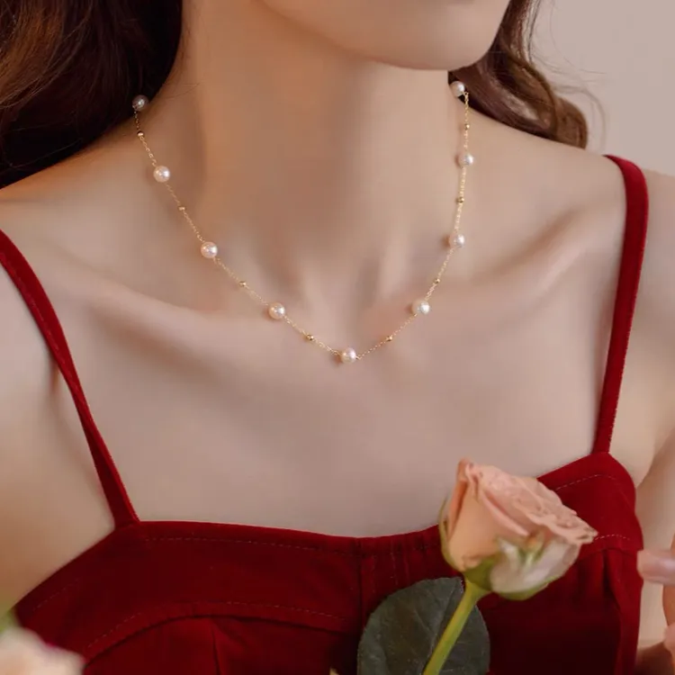 经典款天然珍珠满天星项链女气质时尚小众温柔百搭精致锁骨链简约