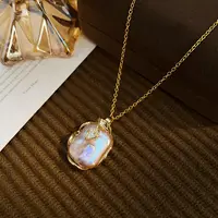 高品质紫色方形巴洛克天然珍珠吊坠项链女轻奢小众时尚气质毛衣链