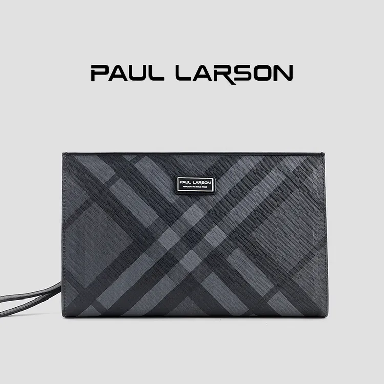 【源头好物】经典格纹男士真皮手拿包百搭腋下长款钱包手工手抓包男