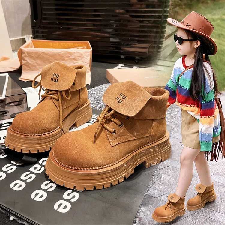 ABC儿童高帮马丁靴2024秋季新款爆款厚底短靴秋冬大童加绒马丁靴