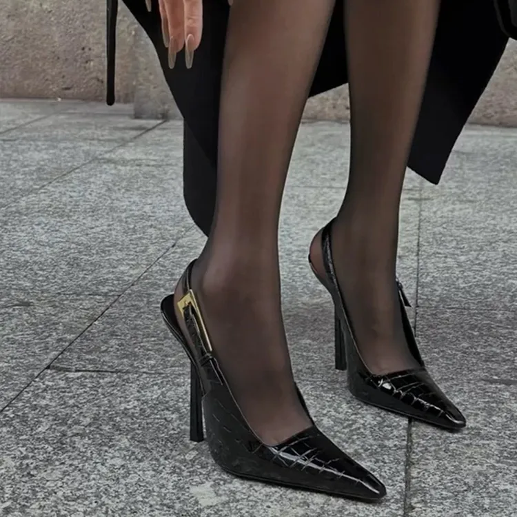 黑色尖头高跟鞋细跟2025秋新款气质高级感漆皮性感包头单鞋女鞋子